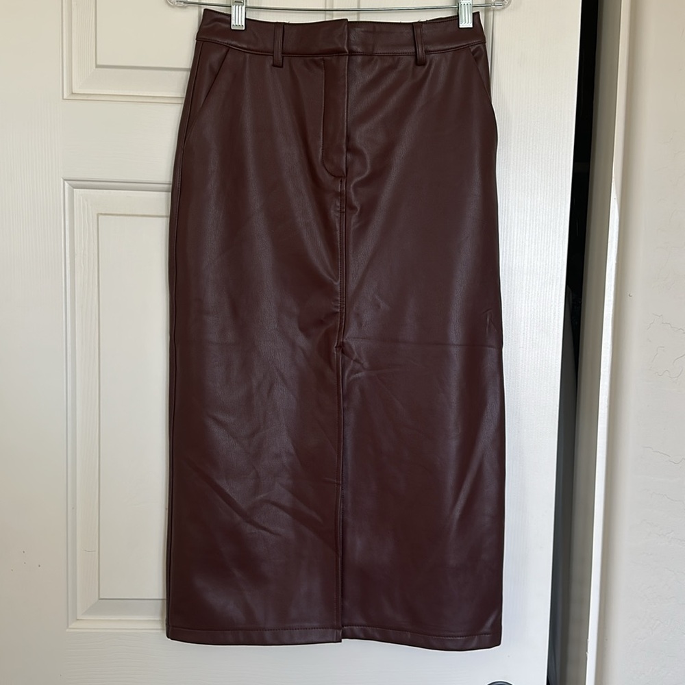 Burgundy Midi Pencil Skirt with Slit